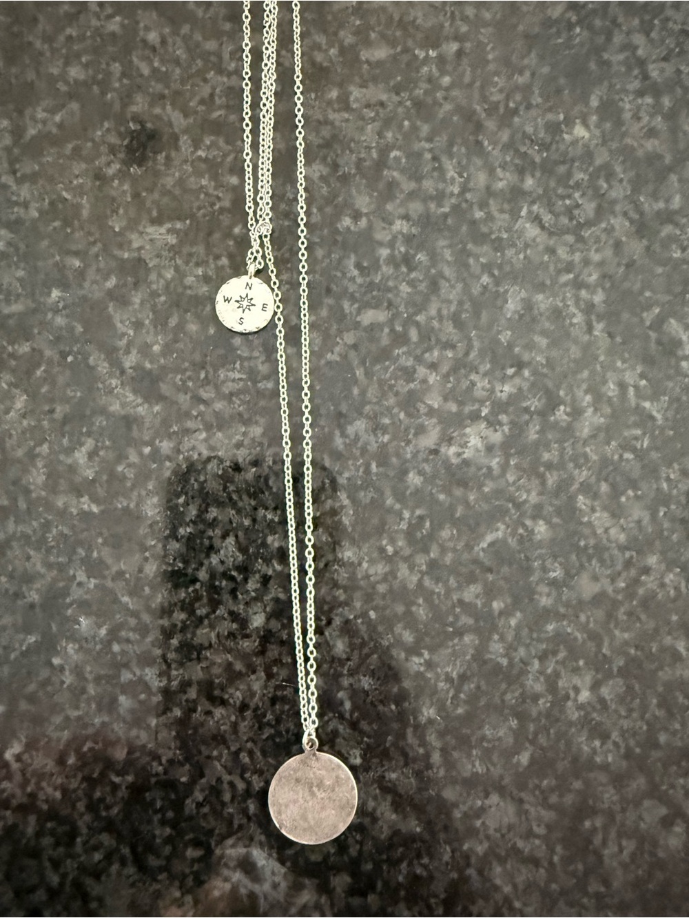 Silver Compass Pendant Layered Necklace - 2-Disk Women’s Jewelry